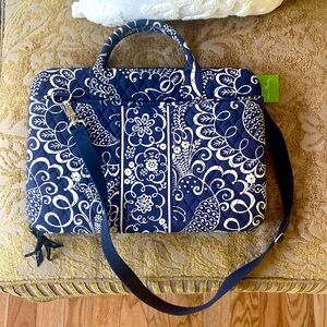 Vera Bradley Laptop Portfolio Twirly Birds Navy Briefcase Hardshell
